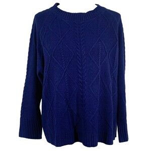 Scott & Scott London Sweater Womens L Blue Wool Cashmere Diamond Cable-knit